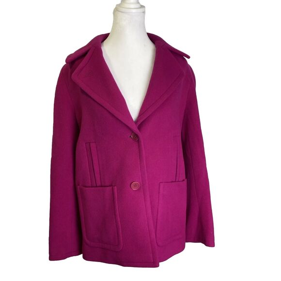 Talbots Magenta Hot Pink Oversized Button Pea Coat Size 6 - Picture 1 of 13